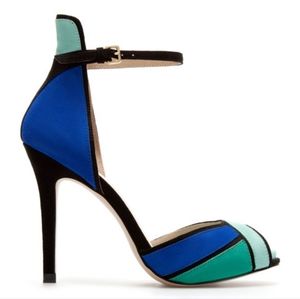 SOLD - Ankle Strap Colorblock Peep Toe Heels